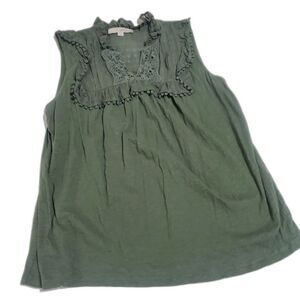 LOFT Olive Green Sleeveless Crochet-Trim Tank Top